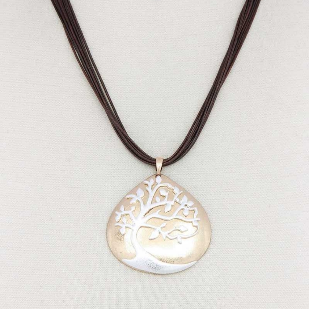Oak Tree Pendant Pu Leather Necklace